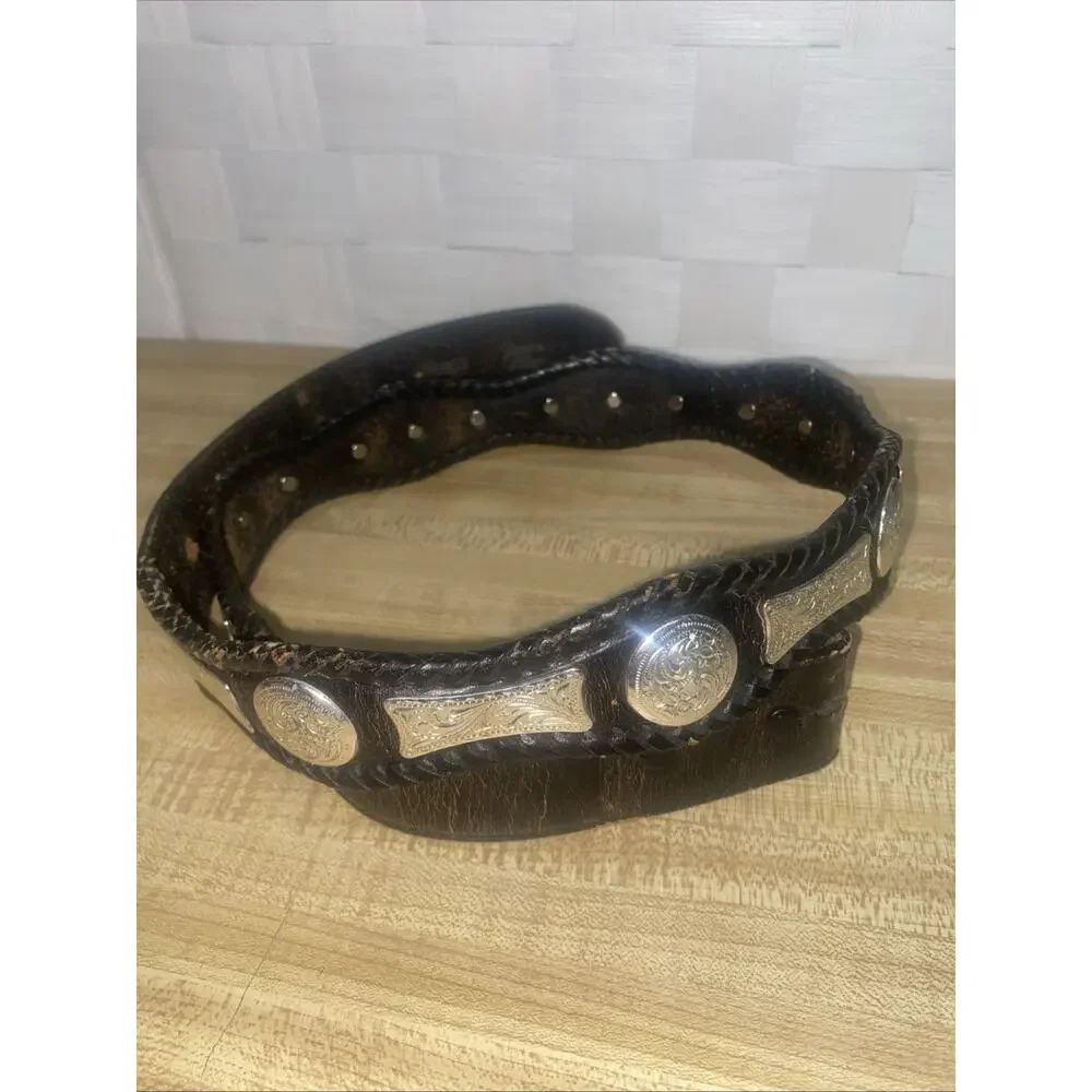 Tony Lama Black Leather Silver Concho Western Belt #76903 Mens Sz 36